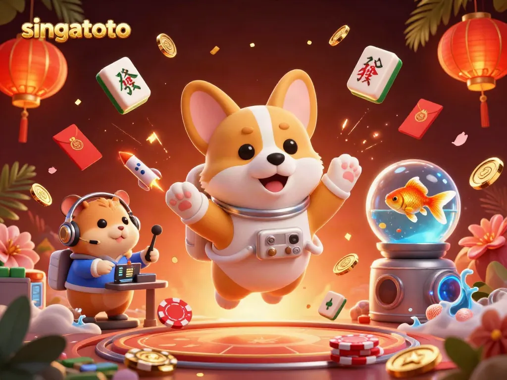 Experience thrilling adventures with singatoto in this vibrant casino space scene featuring unique characters.