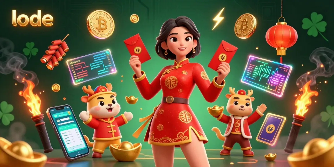 Engage in thrilling lode betting with a vibrant illustration of a Lunar New Year casino scene filled with festive symbols.