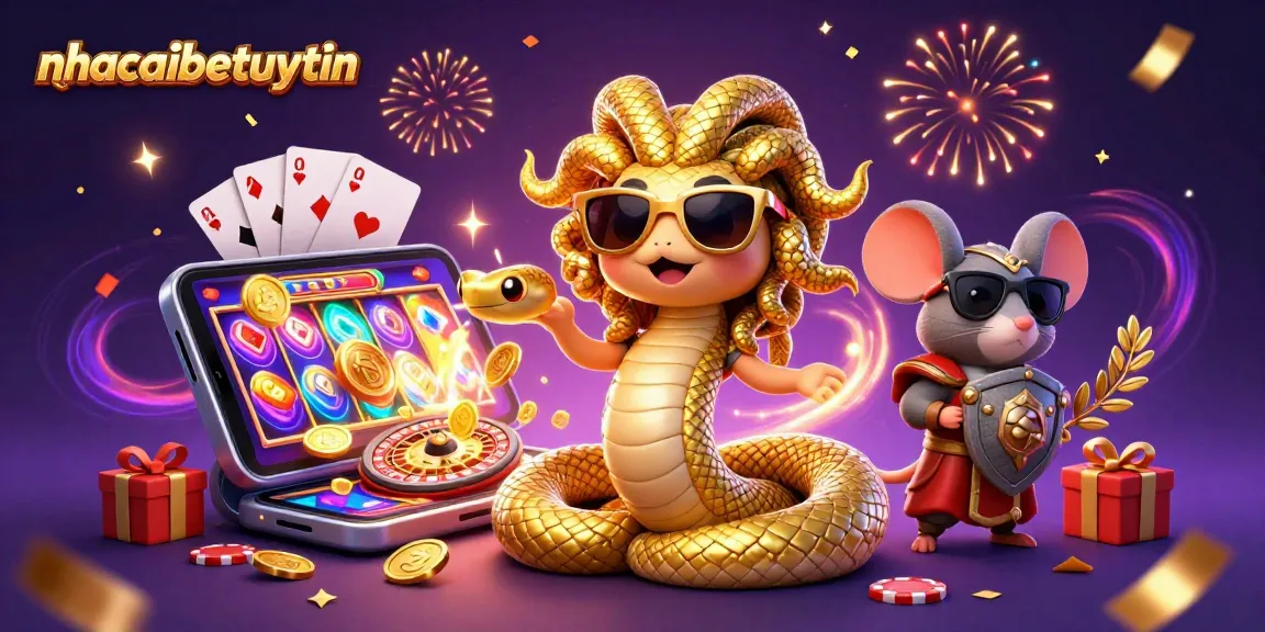 Experience exhilarating gaming with Medusa and a warrior mouse at nhacaibetuytin surrounded by vibrant casino fun.