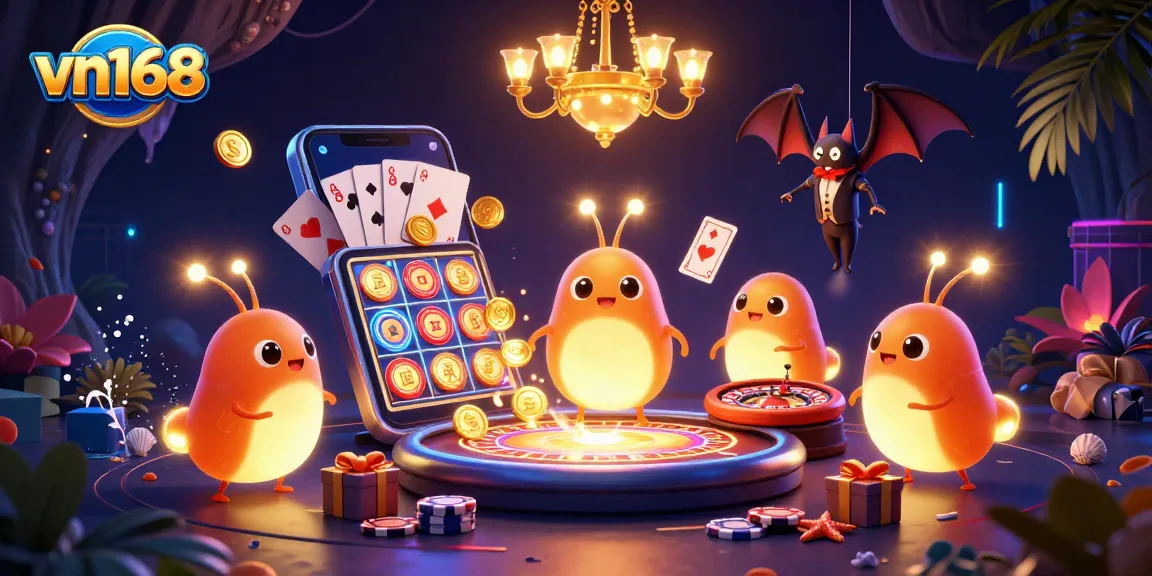 Experience exciting gameplay at vn168's vibrant casino featuring animated glowworms and engaging game elements.