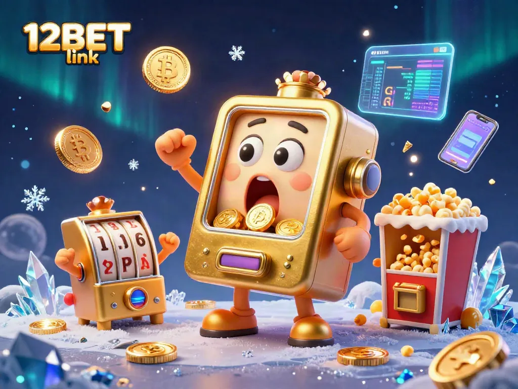 Experience thrilling wins at the 12BET link, featuring a golden slot machine celebrating a jackpot.