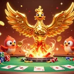 Experience thrilling poker action with lu88's golden phoenix and vibrant casino elements.
