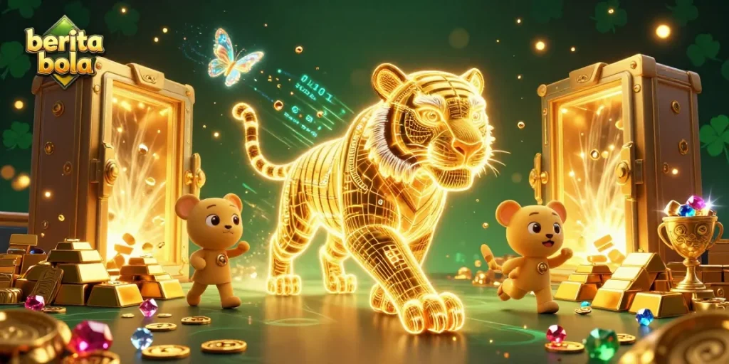 Bet on berita bola in a vibrant casino scene with golden treasures and rich graphics.