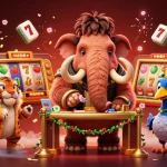 Engage and play iwin with a vibrant 3D casino scene featuring a woolly mammoth bouncer.