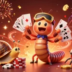 Join the fun with sunwinx as a millipede dealer presents winning cards in a vibrant casino scene.