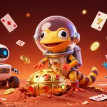 Engage with lolajack casino via a thrilling adventure featuring a gecko exploring a golden gaming site.