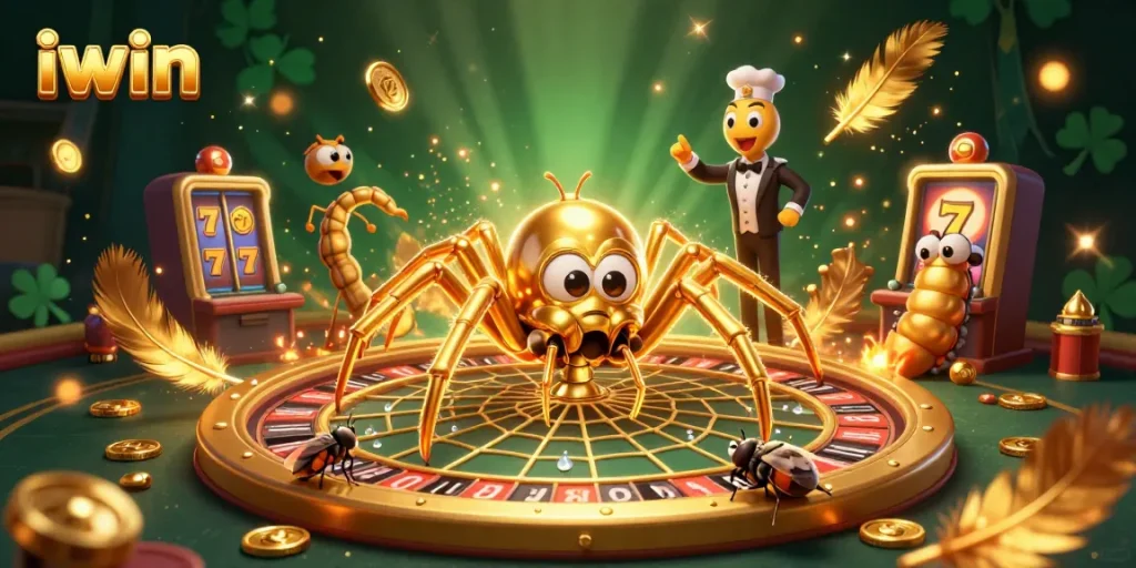 iwin offers captivating casino entertainment with a stunning roulette scene featuring unique characters.