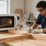 Shashel microwave device effectively eliminating wood-boring insects in a workshop
