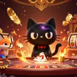 Kobe-themed cosmic casino scene featuring a black hole cat and colorful fox amid dynamic gaming elements.