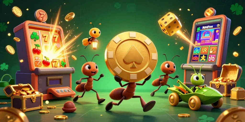 Play iwin with a dynamic team of cartoon ants on a thrilling casino heist.