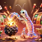 Experience exciting gameplay at Caswino Casino with a vibrant 3D illustration featuring galactic samurai, slot reels, and golden treasures.