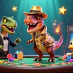 Engage in thrilling gameplay with tải go88 featuring a cartoon velociraptor at a blackjack table.