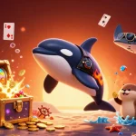 Engaging online casinos scene with orca, stingray, and sea otters amidst vibrant gaming elements.