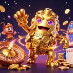 Play and win at CrazyVegas with a golden golem, vibrant casino elements, and stunning graphics.