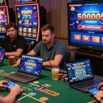 Engaging online gambling experience showcasing situs judi with players enjoying poker and slots at home.