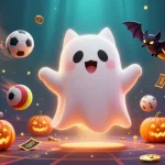 Engage with tỷ lệ kèo nhà cái as the playful ghost cat explores a haunted casino with vibrant sports elements.